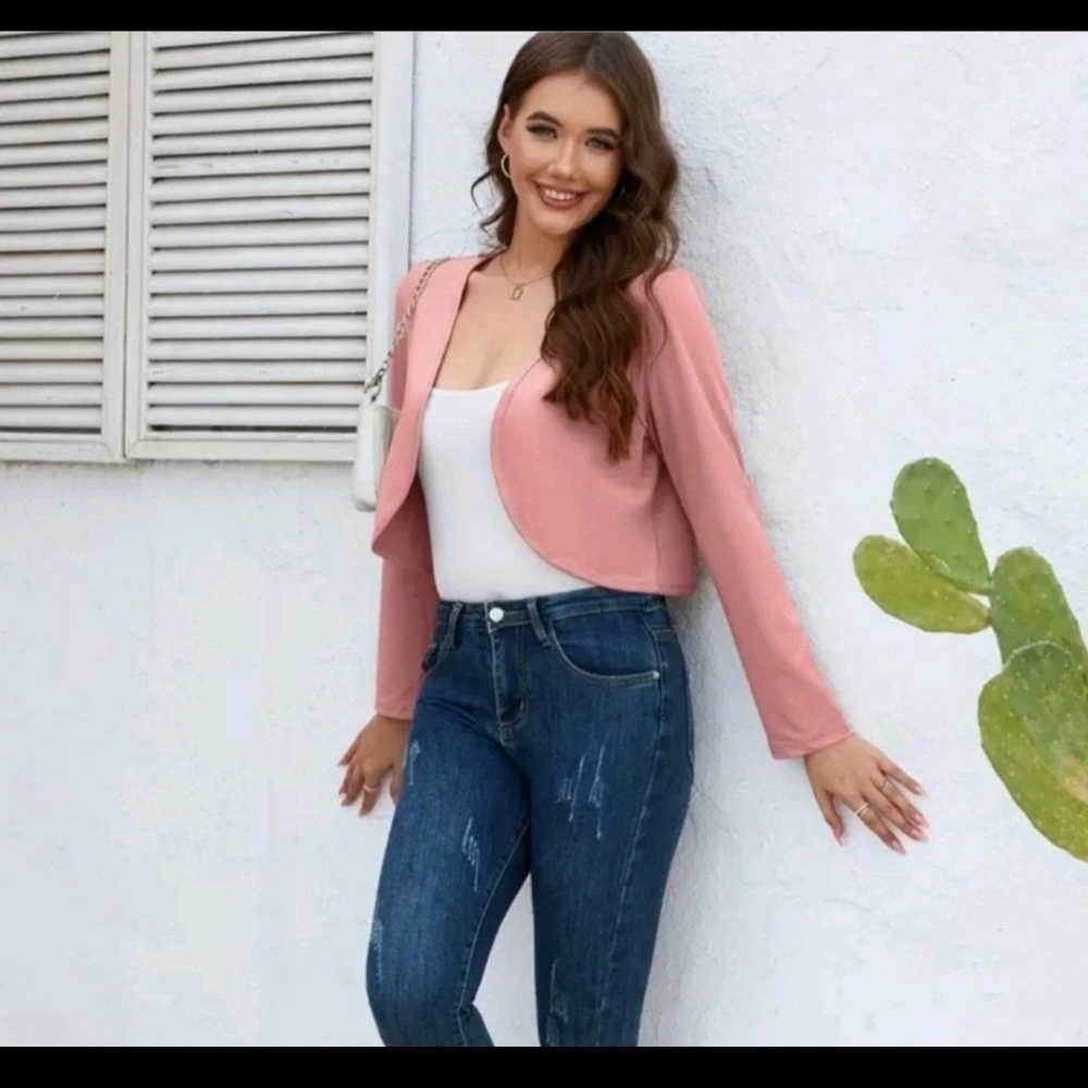 NWT, Sz. S, pink, open front, long-sleeved, cropped, jacket - Picture 3 of 13